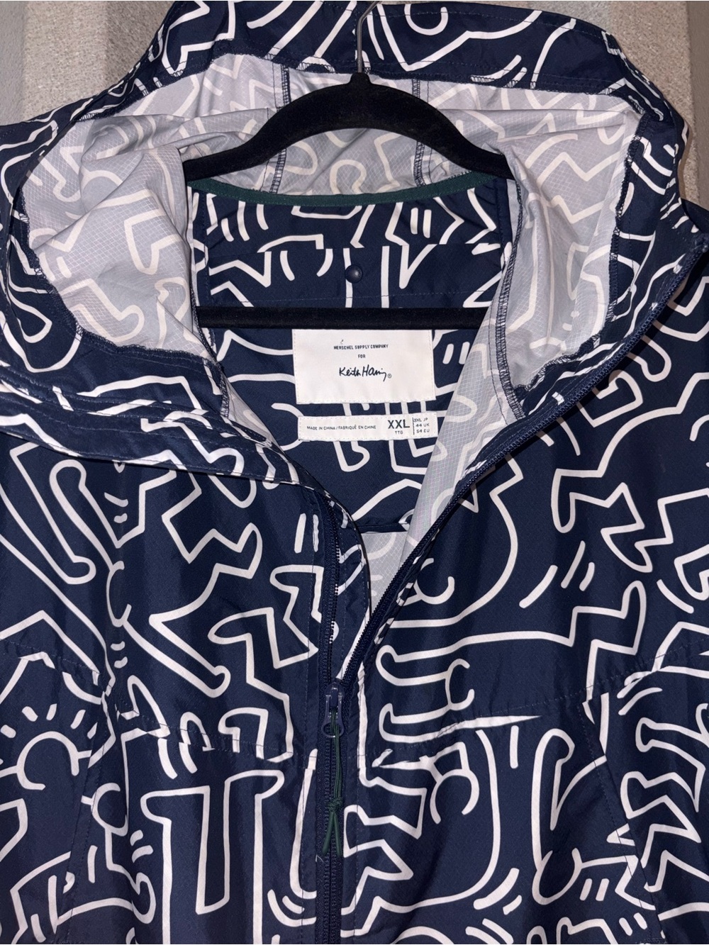 Rare Keith Haring Navy Graphic Windbreaker Jacket Lightweight